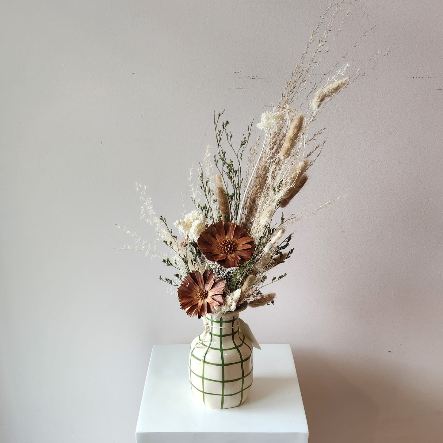 Green Checkered Dried Arrangement
