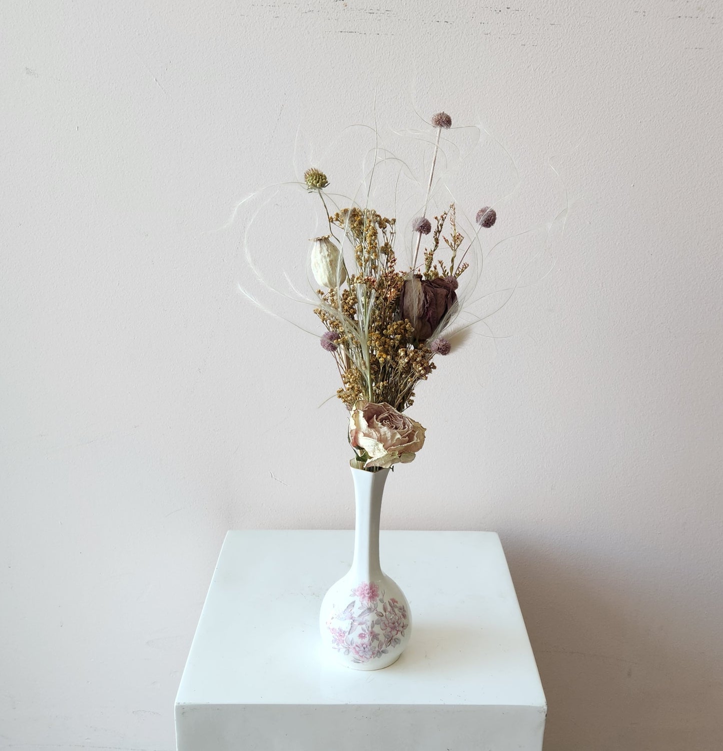 Baby Pink & Brown Dried Bud Vase