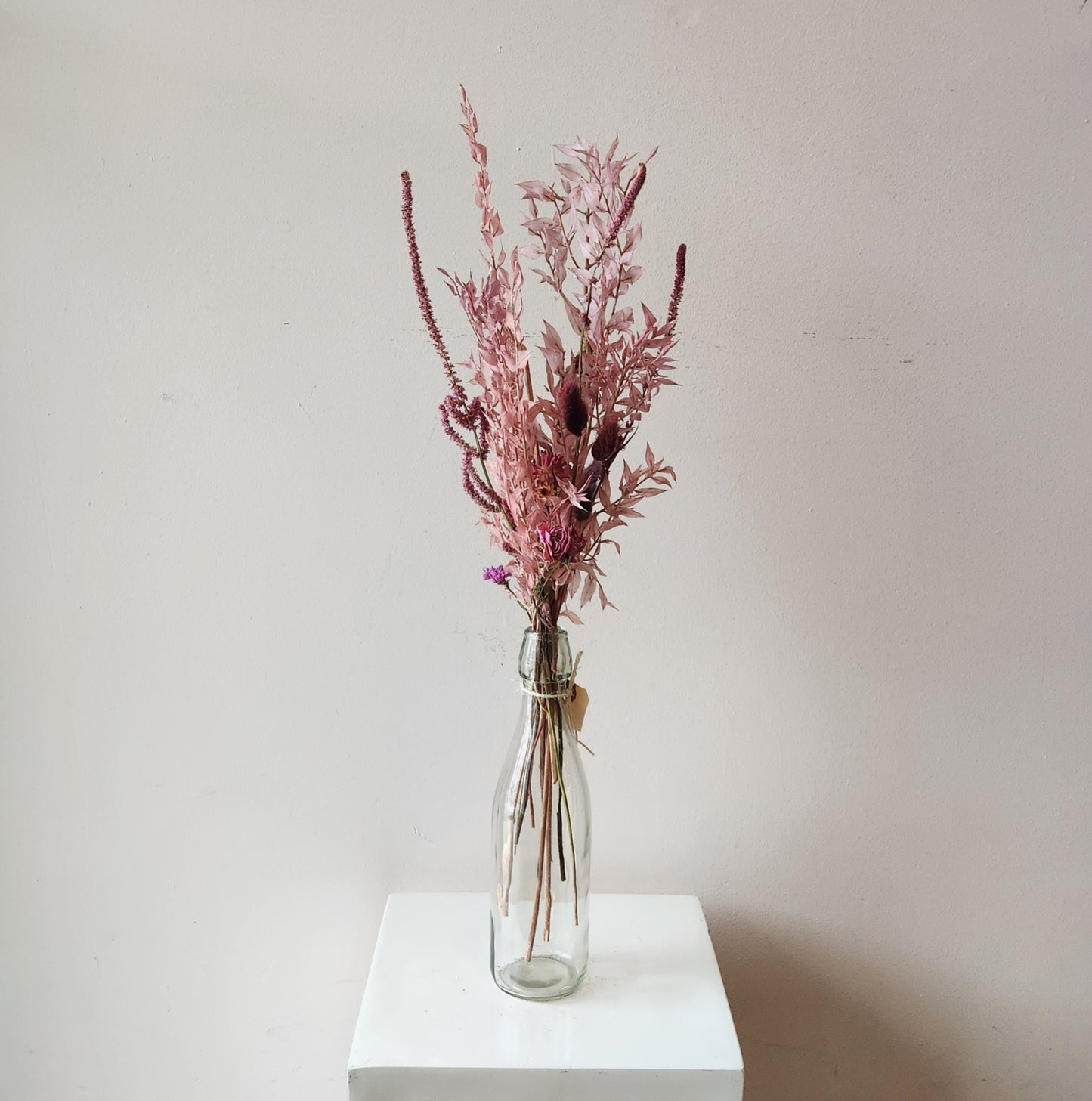 Dried Pretty in Pink Bottle Arrangement