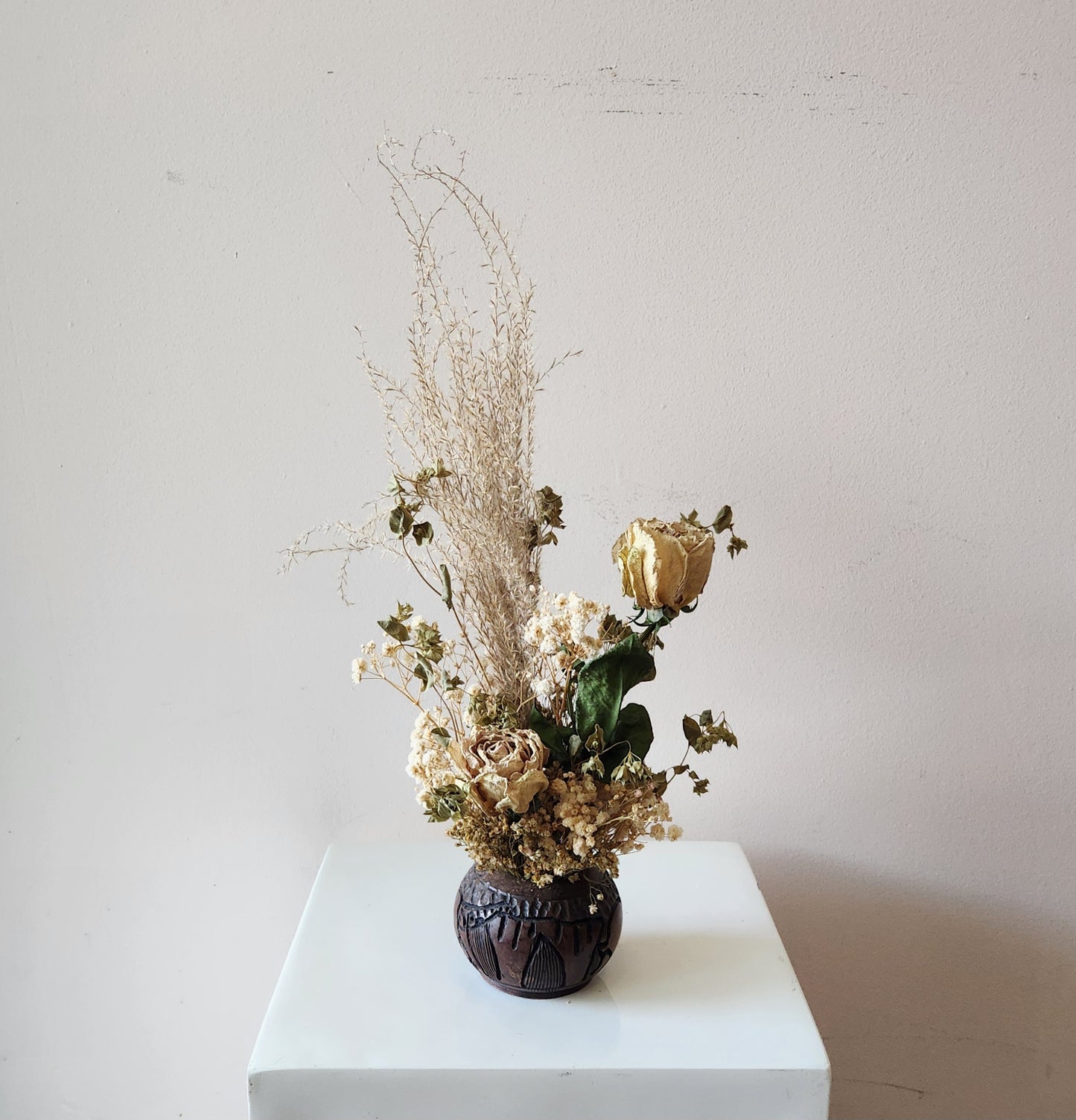 Petite Wooden Elephant Dried Arrangement