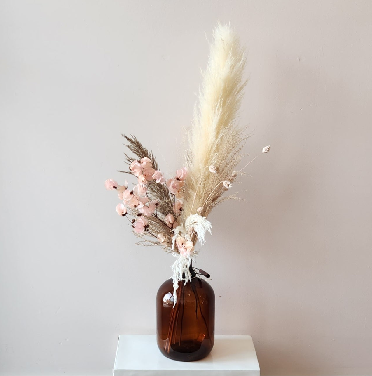 Large Brown Glass Jug Dried Arrangement