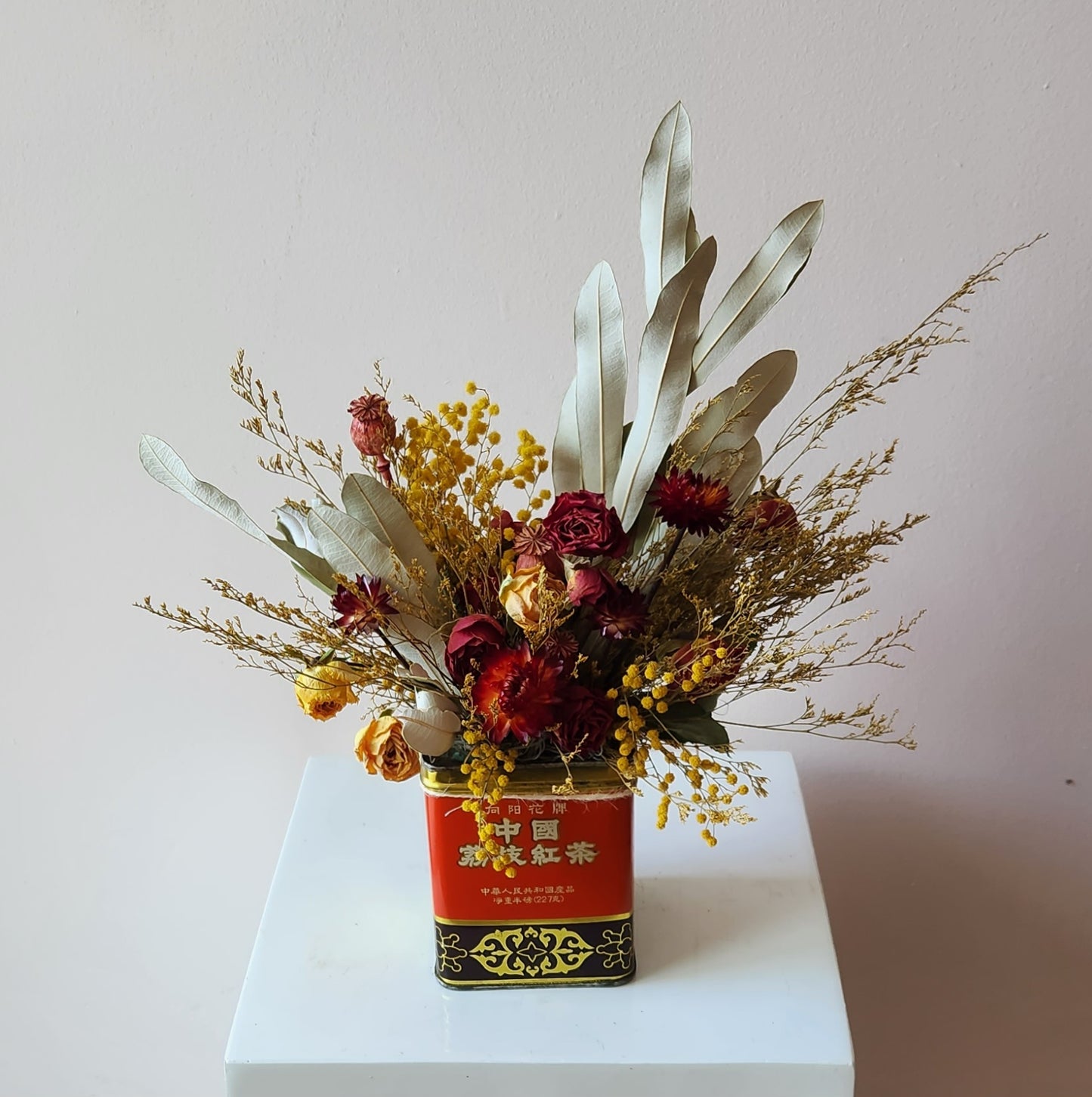 Vintage Lychee Tea Tin Dried Arrangement