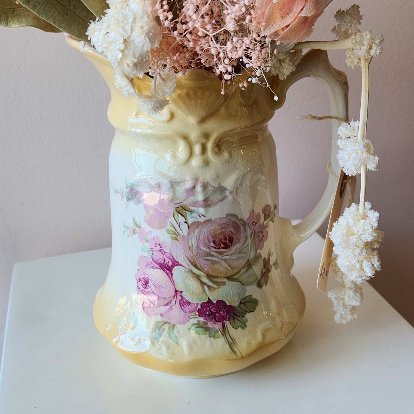 Vintage Floral Pitcher Dried Arrangement