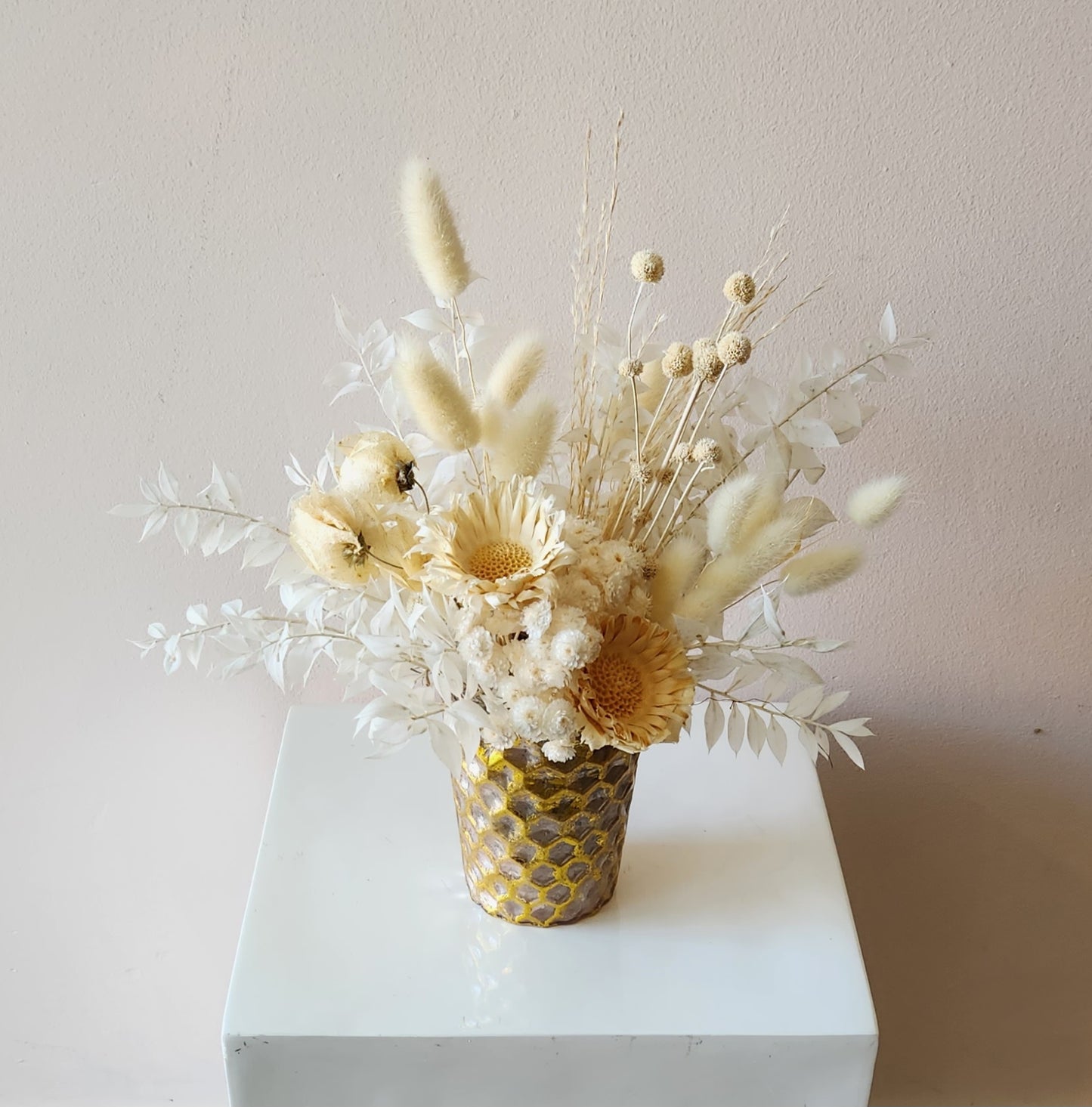 Small Champagne White Dried Arrangement