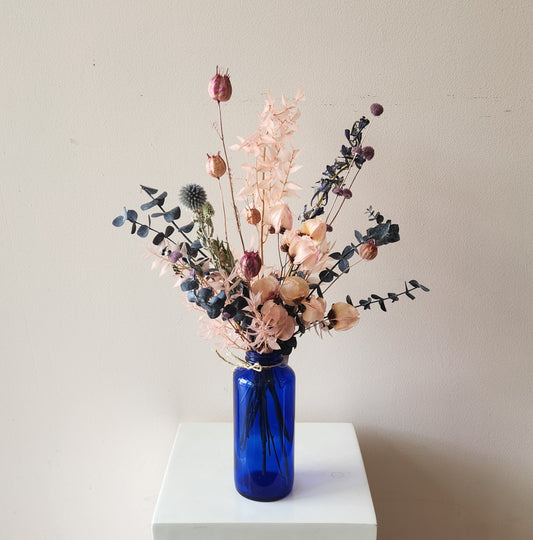 Vintage Blue Bottle Dried Arrangement